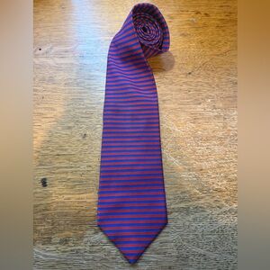 Brooks Brothers Blue Red Textured‎ Ribbed Horizontal Stripe Pure Silk Neck Tie